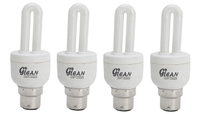 Made in India - 5 Watt - CFL 2 Tube (Compact Fluorescent Light) - Pack of 4 Bulbs - ISO 9001 2008 certified - Glean Lights