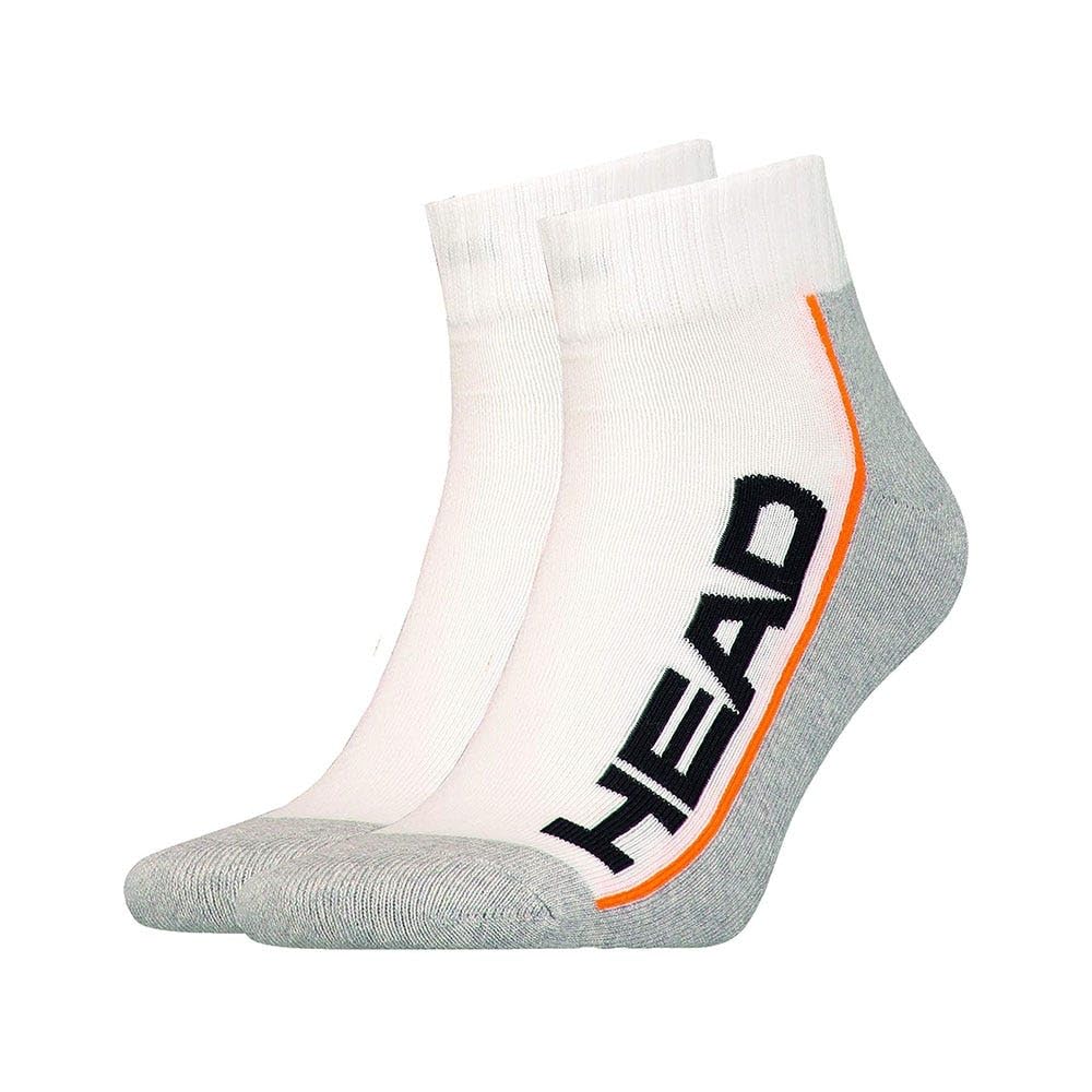 HEAD, Stripe Quarter Sports Socks Pack of 2 White Light Grey Socks 6-8