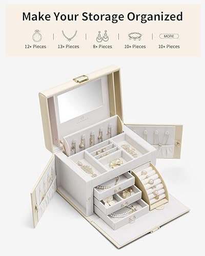 Vlando Jewelry Box Organizer for Girls Women, Large Jewelry Holder
