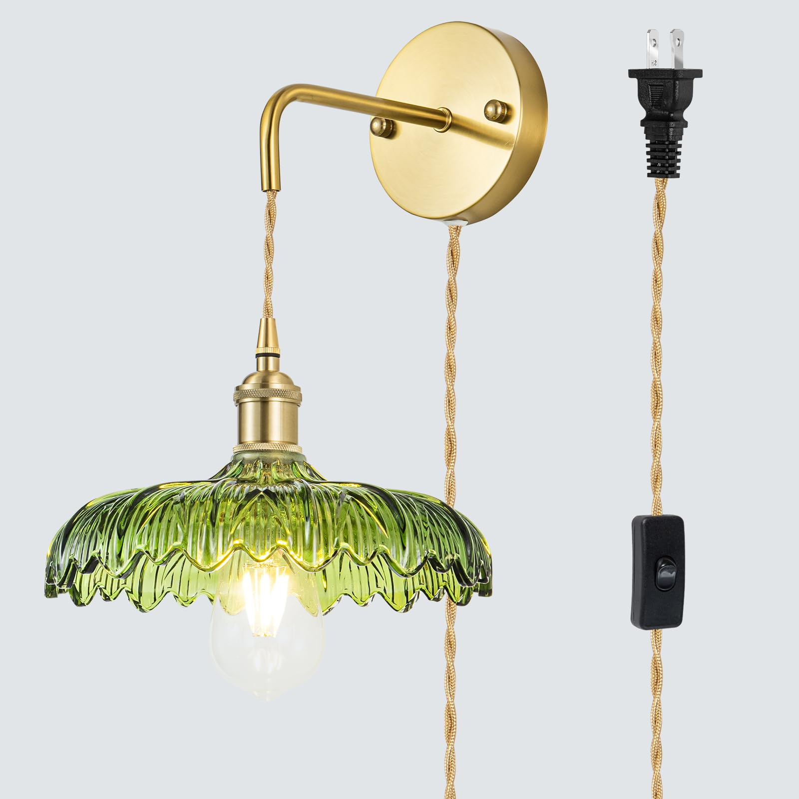 Photo 1 of Nieadu Green Wall Sconces Glass Wall Light Vintage Wall Sconce Plug in Wall Lighting Fixtures