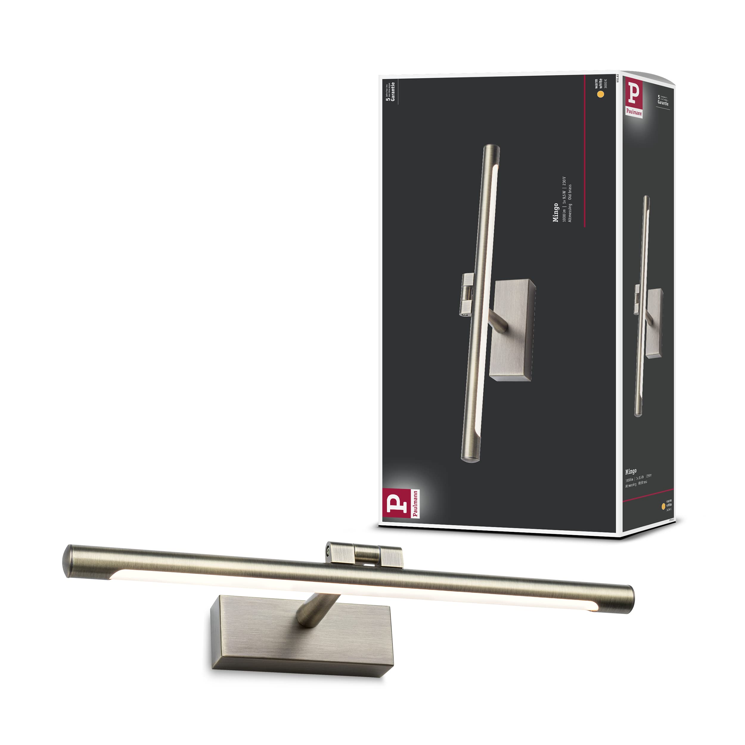 Paulmann Mingo 95562 LED Picture Light 400 mm Including 1x 9.5 W Warm White Antique Brass Picture Lighting Metal/Plastic Wall Lamp 3000 K