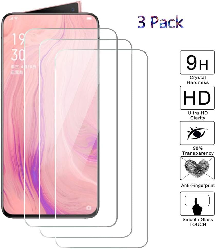 [3-Pack] for Oppo Reno 10x Zoom Screen Protector,HHUAN 9 Hardness Anti-Scratch Tempered Glass Screen Protector,Bubble Free Tempered Glass Protective Film for Oppo Reno 10x Zoom (6.6")