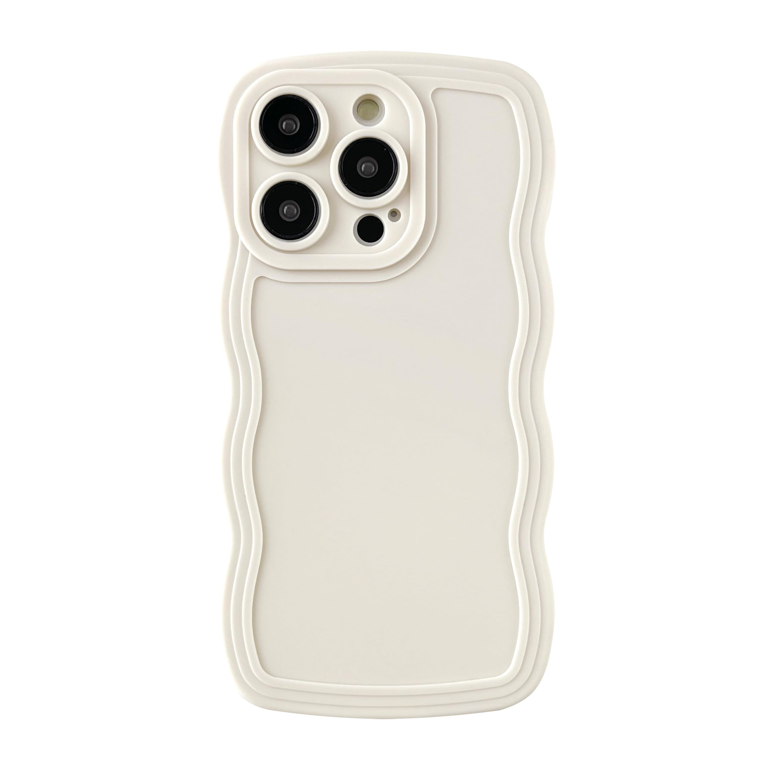 Photo 1 of Caseative for iPhone 14 Pro Case,Solid Color Curly Wave Frame Soft Phone Case (White)