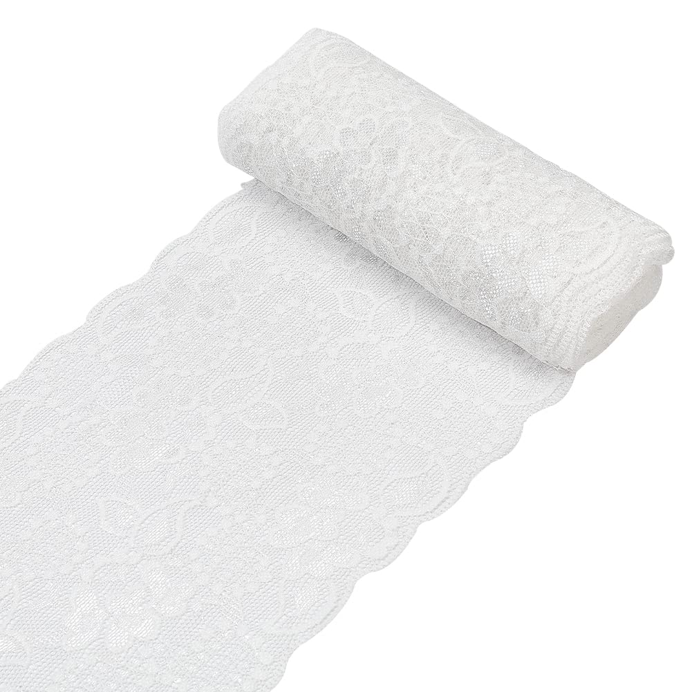 GORGECRAFT 5 Yards Lace Roll White Lace Trim Fabric 5.9 Inch Wide Floral Embroidered Lace Trimming for DIY Sewing Craft Clothes Embellishments Tablecloth Hairband Gift Wrapping Supplies