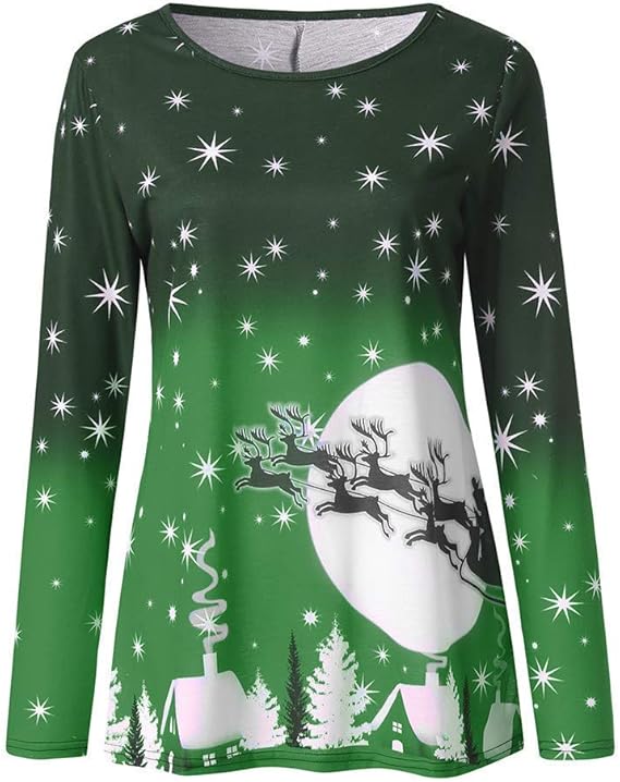 Ladies Festival Christmas Tunics T Shirt Christmas Casual Long Clothing