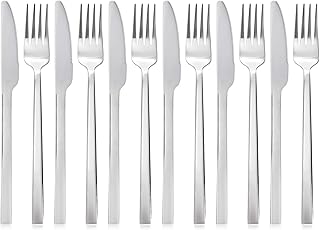 QUCHER 12 Stück 18/8 Besteckset aus Edelstahl, 6 × Tafelmesser - 6 × Gabel, pflegeleicht und spülmaschinenfest