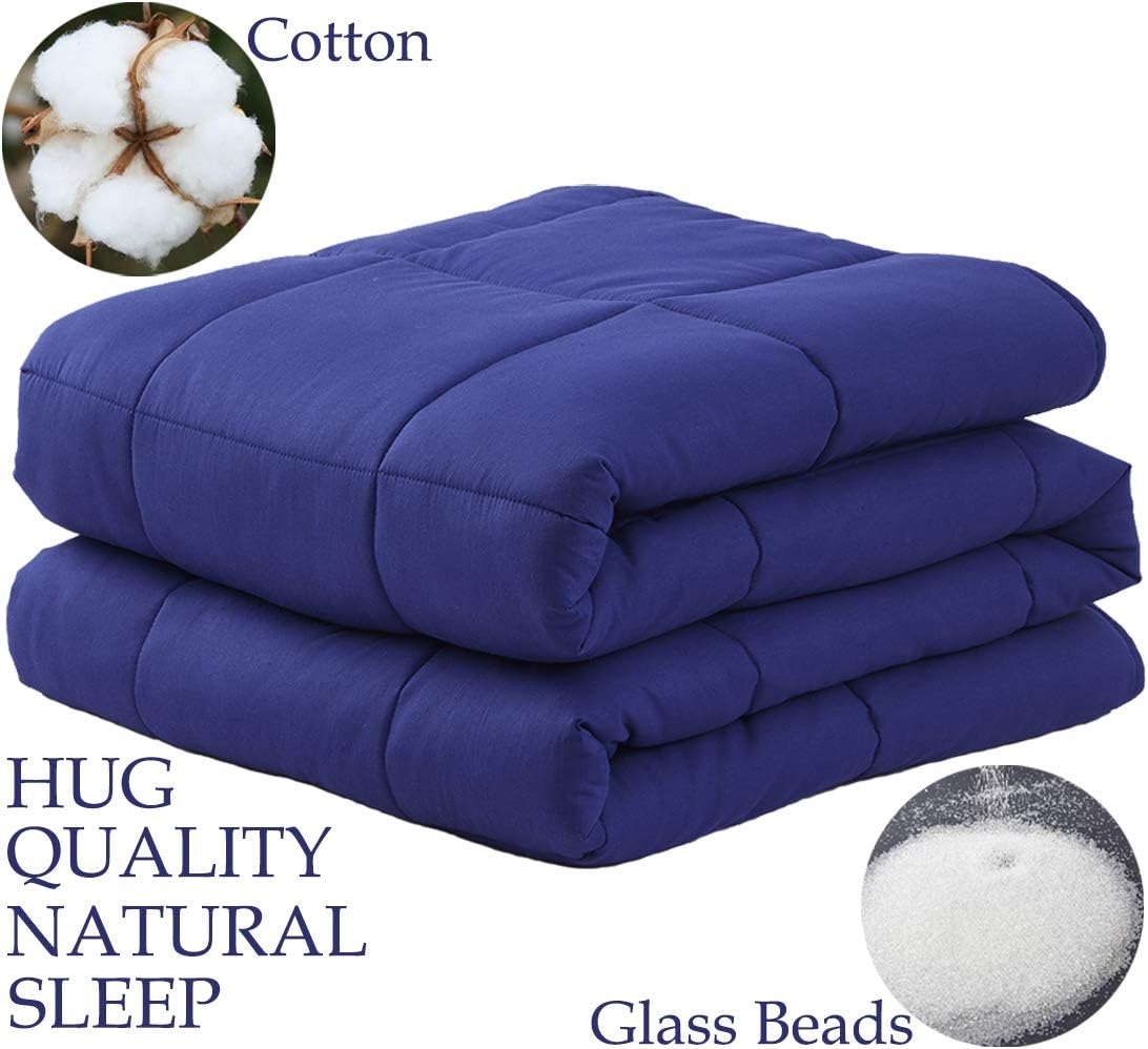 LBRO2M Weighted Blanket Cooling for Adults and Kids,100% Natural Cotton Bed Heavy Blanket with Premium Safe Glass Beads,Enjoy Deep Sleep Like A Baby (Navy Blue, 25 lbs-60"x80")