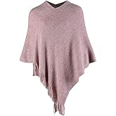 Fomolom Womens Poncho Sweater V Neck Knitted Pullover Shawls Wraps Capes with Fringes Gifts for Women Mom
