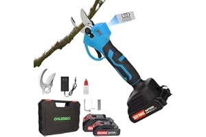 OnlyinNY Electric Pruning Shears, Cordless Electric Scissors with 2 PCS Rechargeable 21V 2.0 Ah Lithium Batteries & 2 SK5 Bla