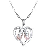 Gemschest 925 Sterling Silver Christmas Gifts for Women Ballerina Necklace Pendant Jewelry Heart Necklace Cubic Zirconia Ballet Slippers Shoes Necklace for Women Teen Little Girl & Dancer 18"