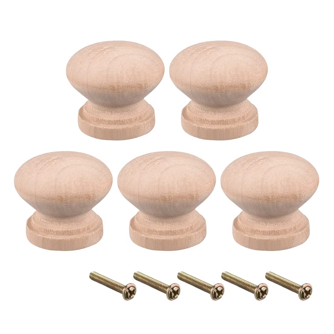 sourcing map Round Wood Knobs,5Pcs 28x23mm/DxH Cabinet Furniture Kitchen Polishing Pulls Handles for Dresser Drawer Wardrobe, Wood