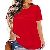 ForHailey Womens Plus Size Tops Puff Sleeve Summer Shirt Pleated Front Dressy Tee Casual Crewneck Tunic Tops 1XL - 5XL