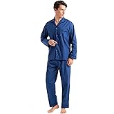 TONY AND CANDICE Men’s Cotton Pajama Set, Long Sleeve Button-Down Woven Sleepwear