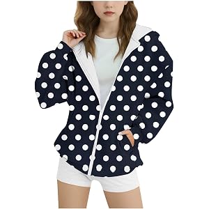Girls Polka Dot Zip Up Hoodie Hooded Sweatshirt Jacket Coats with Pockets
