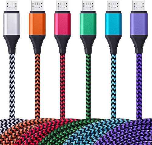 Android Charger Cable, Vifigen 6-Pack 6FT High Speed Nylon Braided USB 2.0 A Male to Micro B Sync Data &amp; Charging Cable for Android, Samsung Galaxy S7, S6, HTC, LG, Sony, Blackberry and More