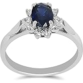 KOKAV 14K White Gold Genuine Sapphire 1 Ct Oval Diamond Flower Ring. Size 7
