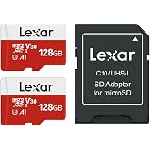 Lexar E-Series 128GB 2 PK Micro SD Card microSDXC UHS-I Flash Memory Card | 100MB/s, C10, U3, A1, V30, Full HD, 4K UHD, High Speed TF Card with Adapter