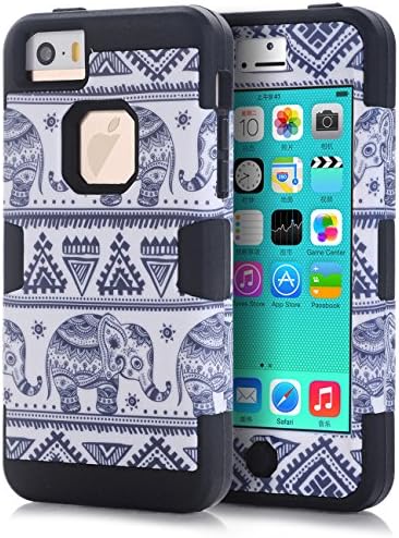 iPhone 5C Case,iPhone 5C Elephant case,TOPSKY(TM) Thailand Elephant Tribe Pattern 3 Layer Heavy Duty High Impact Hybrid Case For iPhone 5C,with Screen Protector and Stylus,(5CKKDX,Black)