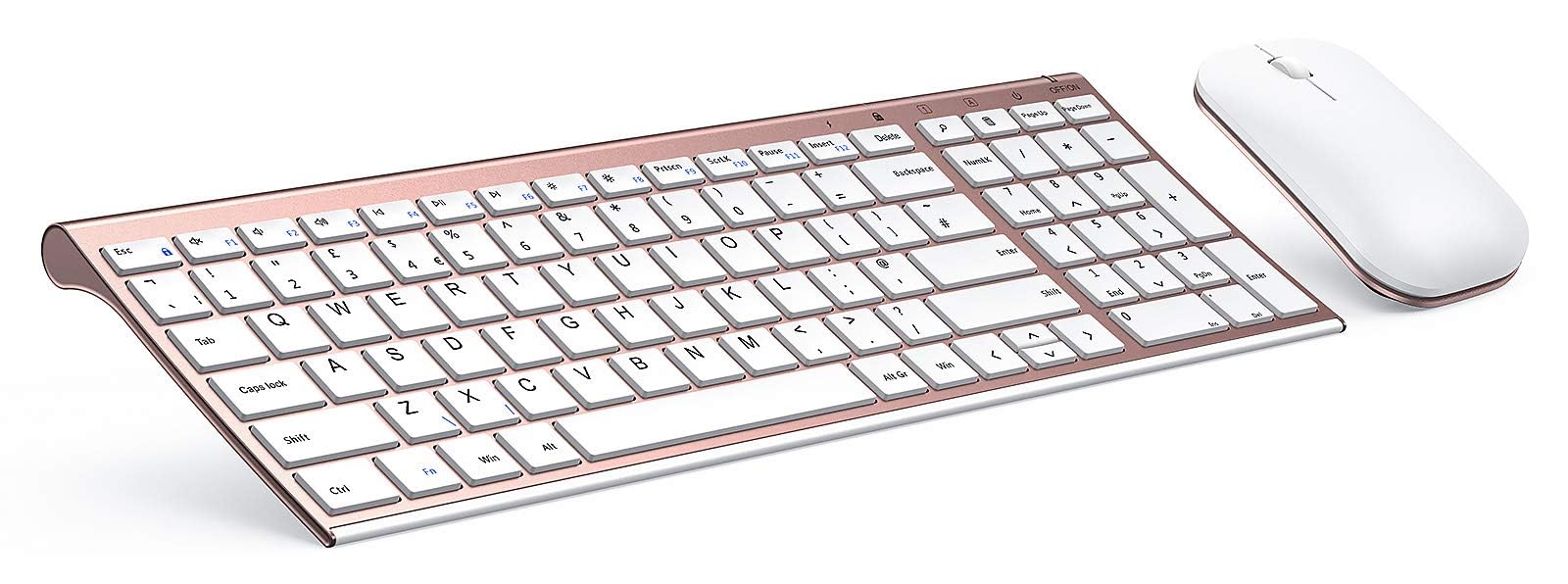 seenda WGJP-031B Wireless Keyboard Mouse Set, Ultra Thin Compact Rechargeable Aluminum Silent Computer Keyboard & Mouse Combo UK QWERTY Layout for Office, Home, Business, Rose Gold