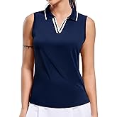 MIER Women's Sleeveless Golf Polo Shirts Dry Fit Collared Tank Tops V Neck Ribbed Athletic Tennis Shirt, Moisture Wicking