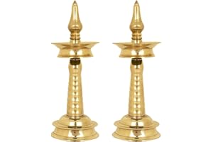 SATVIK STORE SATVIK Inch Standing Brass Metal Kerala Samai Diwali Deepak for Puja Traditional Panchmahal Pooja Deepam Diya Oil Lamp Kutthu Vilakku Dia Deepawali Indian Gift Item (Size 5 (10.5 Inch), 2)