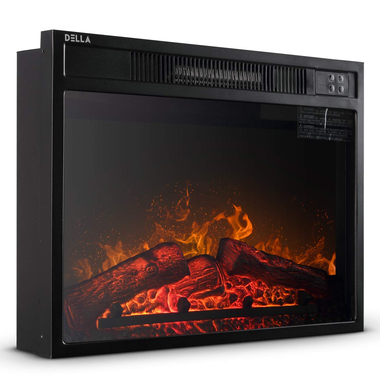 DELLA 1400w Embedded Fireplace Electric Insert Heater Glass View