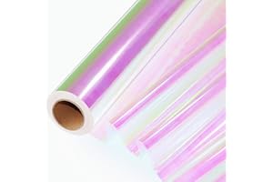 SYOGUA 82 Ft x 17 In Cellophane Roll Extra Wide Iridescent Cellophane Wrap Gift Baskets Wrapping Plastic for Basket, Treats, DIY Crafts, Birthday Gifts