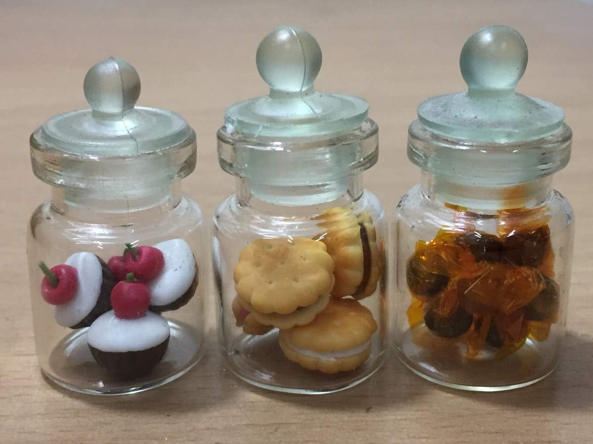 3pc Miniature Cookie Food Cake Candy Dollhouse Cake in Clear Glass Mini Bottle Fruit Mix Lemon #MF082