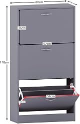 Vida Designs Grey Wooden Shoe Cabinet with 3 Pull-Down Drawers view 8