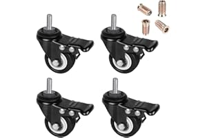 8T8 2" Stem Casters with Brakes and Nut Inserts, Set of 4, Heavy Duty Swivel Threaded Stem Casters, 5/16”-18x1”(NOT Metric M8) Stem Casters Wheels with Lock for Carts Furniture Trolley DIY Stands