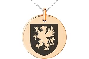 Tioneer Stainless Steel Griffin Valor Coat of Arms Shield Symbol Small Medallion Circle Charm Pendant Necklace