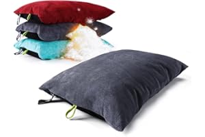 ZOOOBELIVES Down Filled Camping Pillow for Travel, Washable Soft Cover, Small Camp Cushion for Neck & Lumbar Support On-The-Go, Ultralight & Compressible for Hiking Backpacking - AlpliveS2046