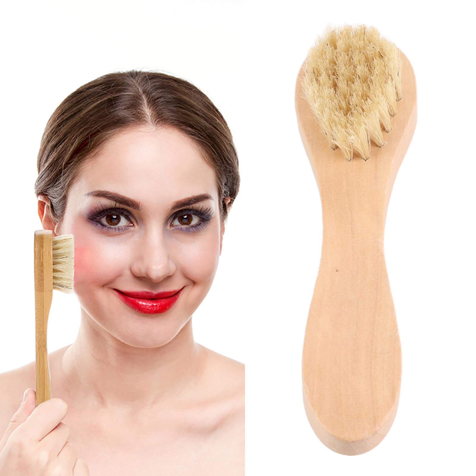 ZJchao Facial Brush with Wooden Handle and Natural Bristles for Exfoliating Dry Skin – Ideal for Men and Women