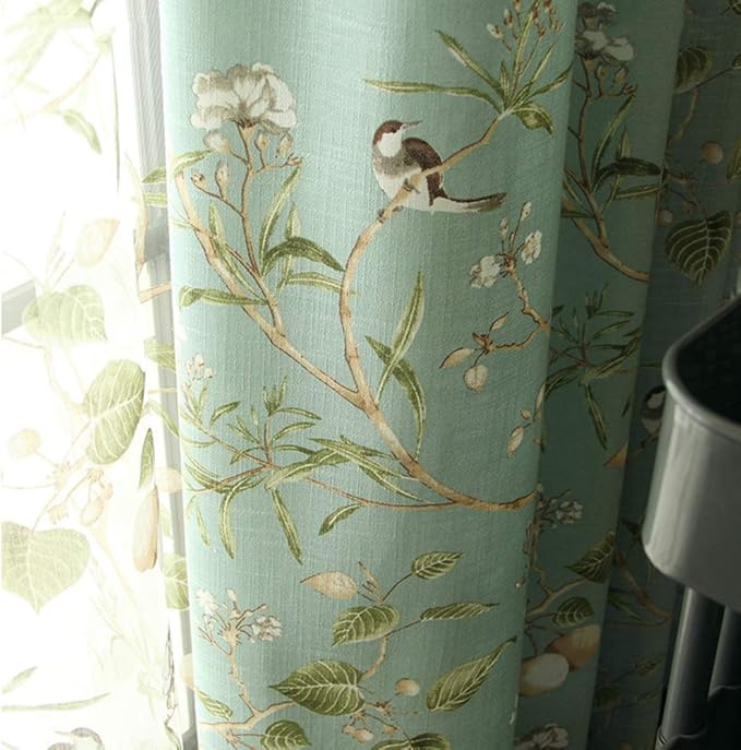 pureaqu Printed Semi Blackout Curtains for Bedroom with Floral Birds