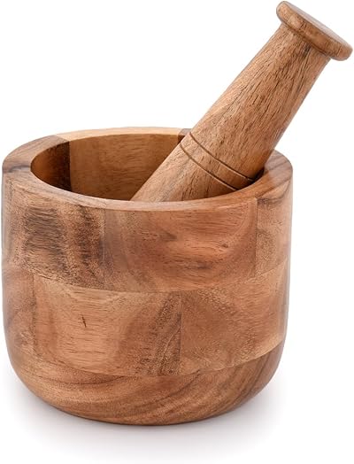 Samhita Handmade Acacia Wood Mortar and Pestle for Herbs Garlic Spices