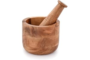 Samhita Handmade Acacia Wood Mortar and Pestle Perfect for Grinder for Herbs, Garlic, Walnut Spices & Kitchen Essentials Usag