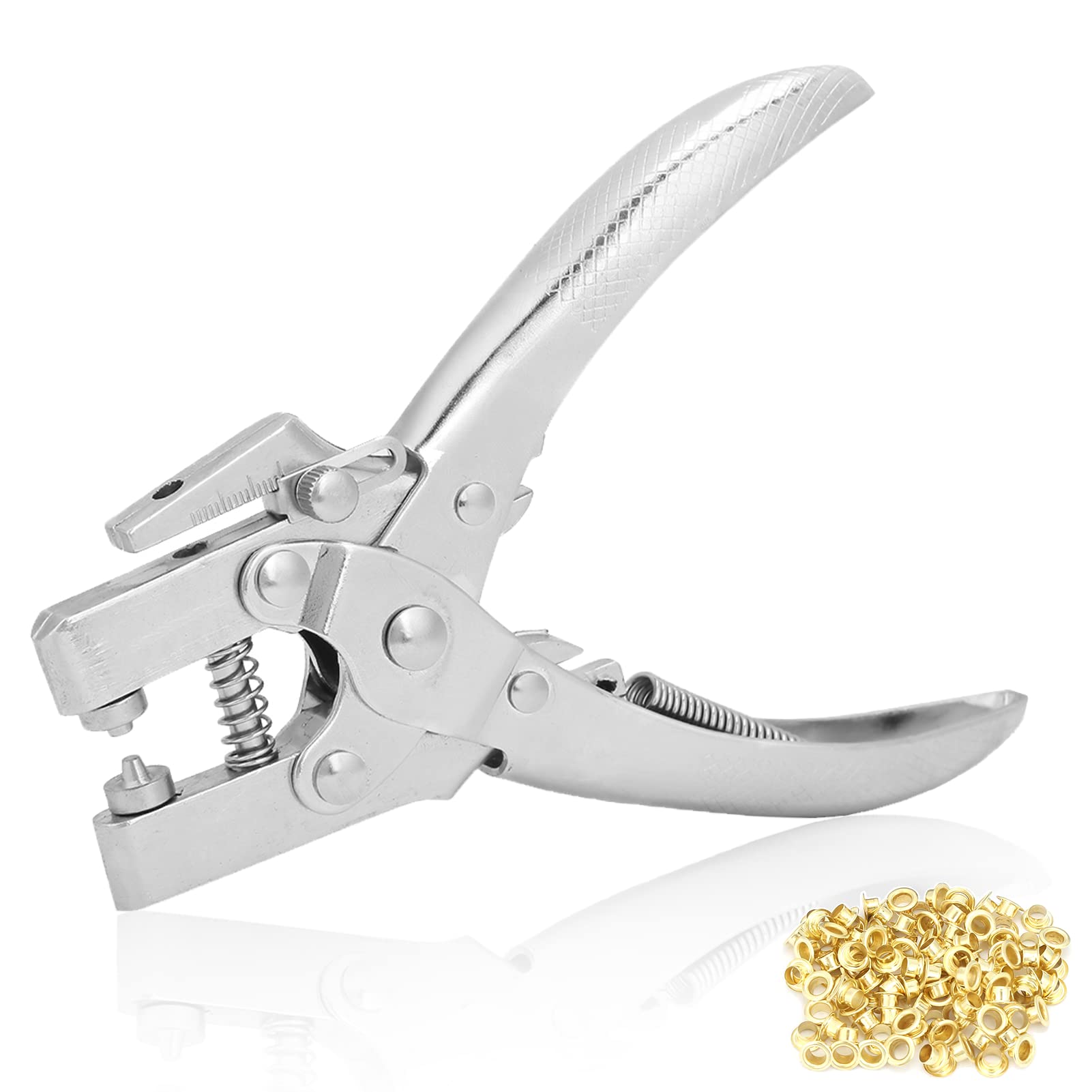 Eyelet Plier, Hole Punch Pliers Eyelet Setting Tool, Portable Manual Tool, Make a 5MM Aperture Hole, Maximum Hole Thickness of 3MM, with Non-Slip Grip and 100Pcs Buttons, for Punching And Binding