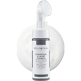 SpaScriptions 2 in 1 Cleanse &amp; Exfoliate Foaming Facial Cleanser - Charcoal &amp; Aloe Face Wash with Silicone Brush for Deep Cleansing &amp; Oil Control with Hydration Support for Daily Cleansing, 5 oz