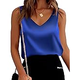 Mawor Satin Tank Tops for Women Loose Fit Sleeveless V Neck Cami Camisole Blouses Shirt Top