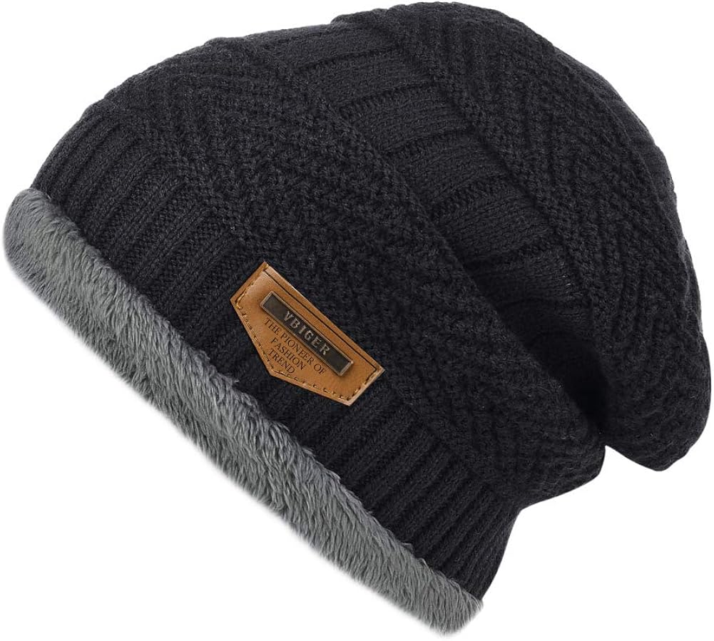 VBIGER 2-Pieces Winter Beanie Scarf Set Warm Hat Thick Knit Skull Cap for Men Women, One Size Black at  Men’s Clothing store