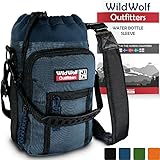 Wild Wolf Outfitters Water Bottle Holder for 64oz Bottles Blue - Carry, Protect and Insulate Your Best Flask with This Military Grade Carrier w/ 2 Pockets & an Adjustable Padded Shoulder Strap.