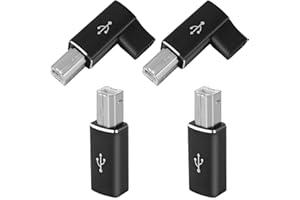 2 Pcs USB B to USB C Adapter & 2 Pcs 90 Degree USB-C to USB-B Adapter, Type C MIDI Converter Compatible with Printer Electric