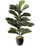 Royal Imports Artificial Fiddle Leaf Plant, Life-Like Ficus Faux Fig Tree, Dark Green in Decorative Planter - 28" Tall