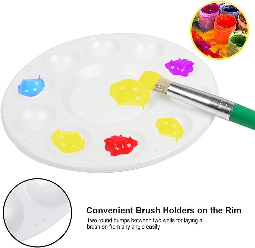 JCF 3 PCS Set Paint Tray Palette 6.7 Inch Plastic Round Palette with 10 Wells and 1 central reservoir for Watercolor Acrylic and Oil DIY Craft Professional Art Painting - Image 4