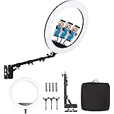 FEIFANTEAM 25 '' Ring Light Wall Mount with Phone Holder, Overhead Stand | Rotatable Triangle Boom Arm for Photography Lighting Studio, Live Streaming, Video Recording ,Salon, Barber, Beauty, Tattoo