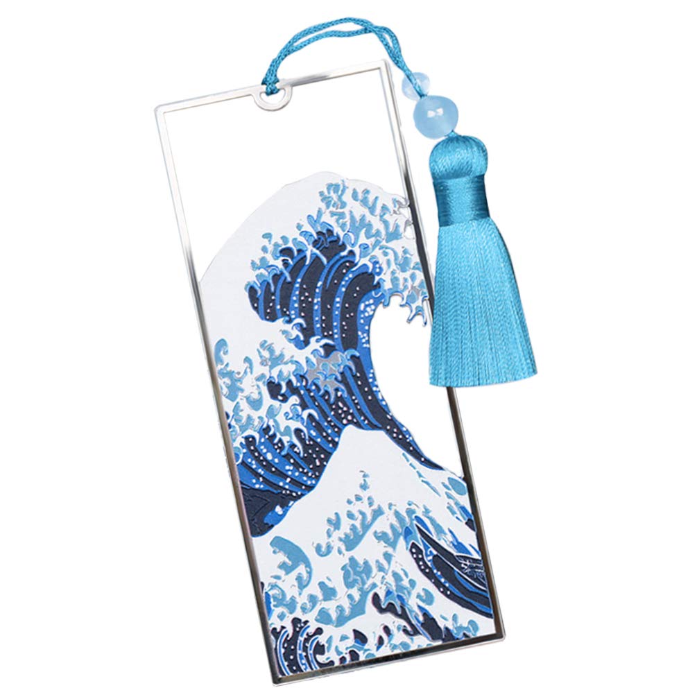 Vintage Bookmarks Metal Bookmarks Japanese Ukiyoe Sea Wave Retro Bookmarker Cards with Tassel for Adults Office School Reading Kids Japanese