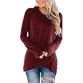 Fallorchid Womens Cowl Neck Tunic Tops Long Sleeve Pullovers Casual Drawstring Sweatshirts