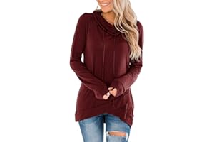 Fallorchid Womens Cowl Neck Tunic Tops Long Sleeve Pullovers Casual Drawstring Sweatshirts