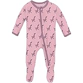 KicKee Print Footie with Zipper, Fitted Long Sleeve Pajamas, Ultra Soft Everyday One-Piece Loungewear, Spring Stories (Cake Pop Ugly Duckling - 3-6 Months)