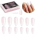 DIAMI Canoe Tips Peach 1box (360pcs, 12sizes) - Long Oval Shaped Nail Tips | Clear Nail Tips for Acrylic Nails | Fake & Full Cover Nail Tips | Natural Almond C Curve Gel Nail Tips Clear & Long
